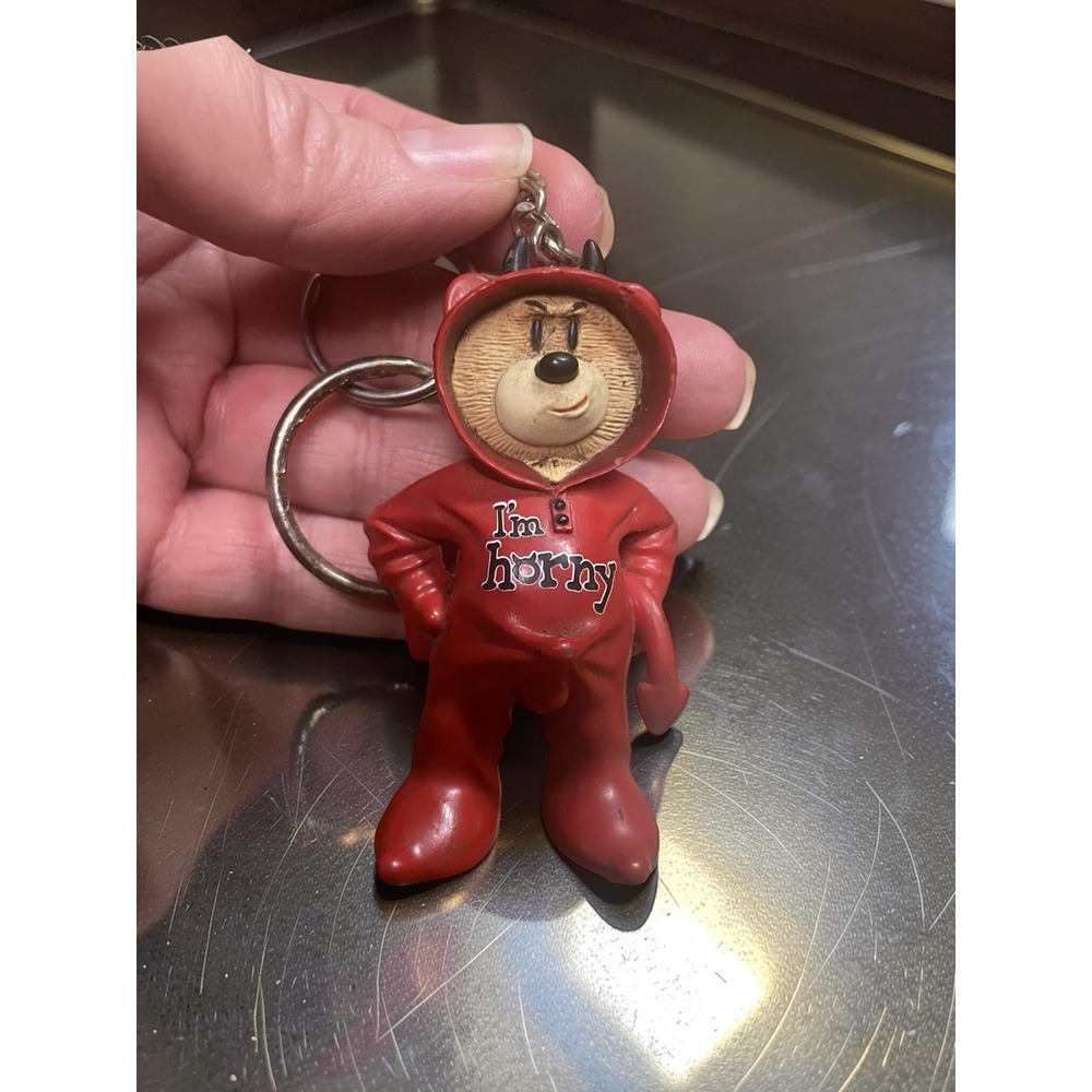 Vintage Novelty‎ Bear Keychain Red Devil Suit I'm Horny Gag Gift Collectible